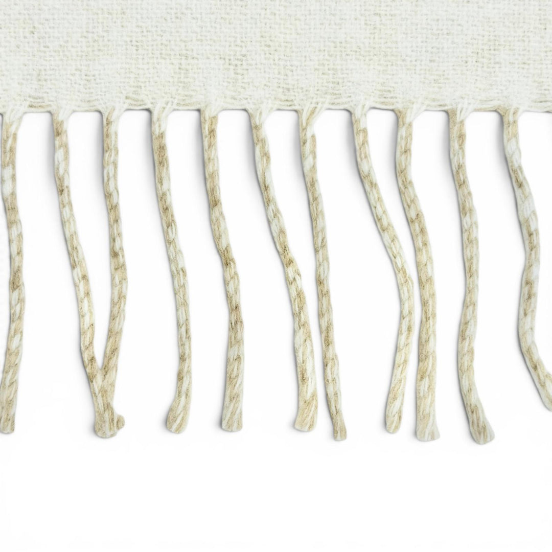 Excellent LOEWE Scarf Anagram logo leather patch fringe Ivory wool Women