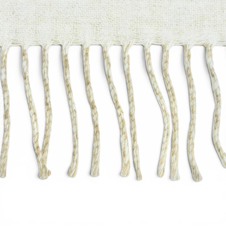 Excellent LOEWE Scarf Anagram logo leather patch fringe Ivory wool Women