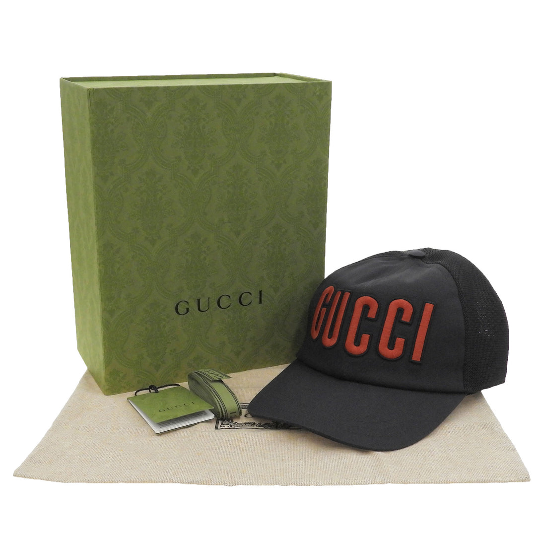 Excellent GUCCI cap Logo patch baseball black cotton mens XL 701324 4HAOY 1060