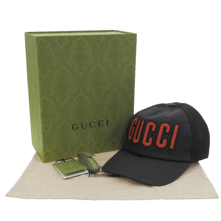Excellent GUCCI cap Logo patch baseball black cotton mens XL 701324 4HAOY 1060