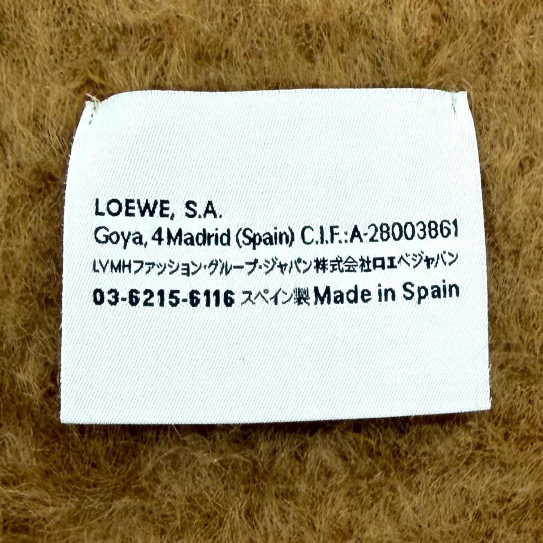 Excellent LOEWE Scarf Fringe with Anagram leather patch Brown mohair Women