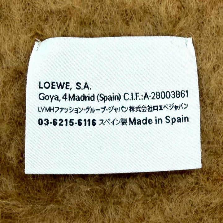 Excellent LOEWE Scarf Fringe with Anagram leather patch Brown mohair Women