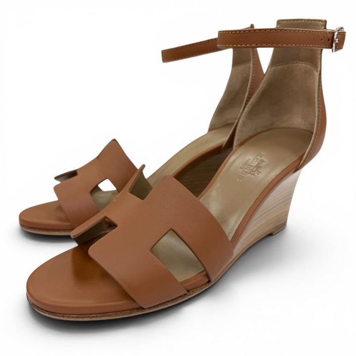 Excellent HERMES Sandals legend Ankle strap wedge heels Calf leather Women 35