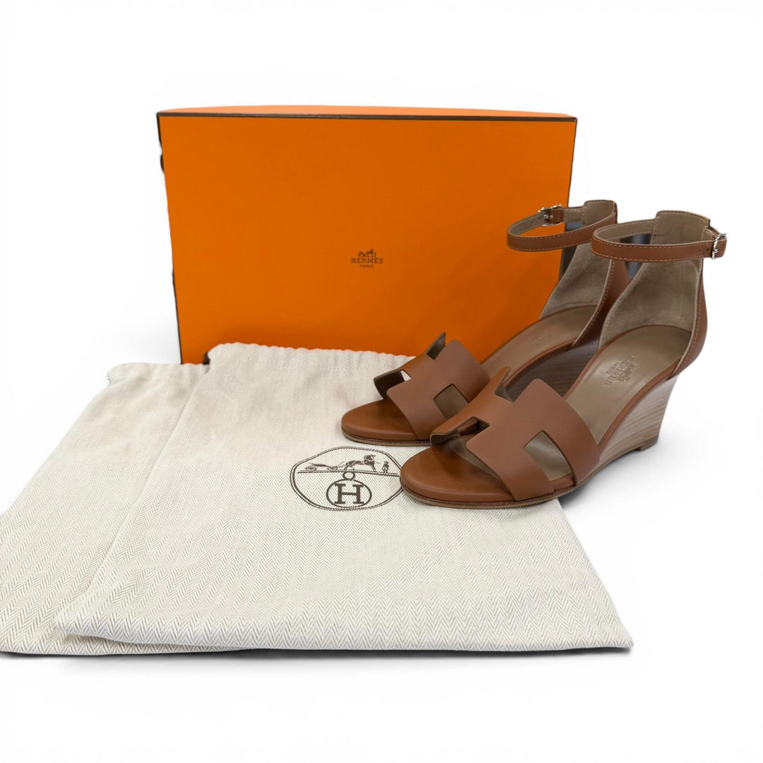 Excellent HERMES Sandals legend Ankle strap wedge heels Calf leather Women 35