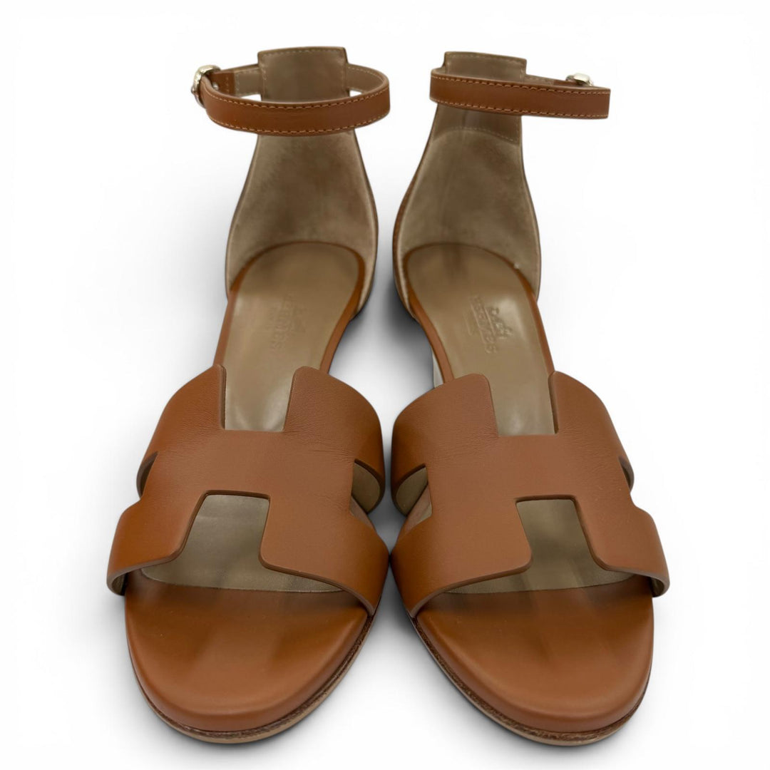 Excellent HERMES Sandals legend Ankle strap wedge heels Calf leather Women 35