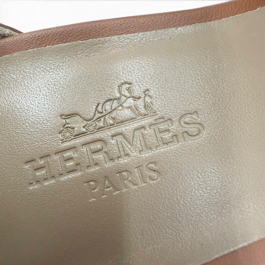 Excellent HERMES Sandals legend Ankle strap wedge heels Calf leather Women 35