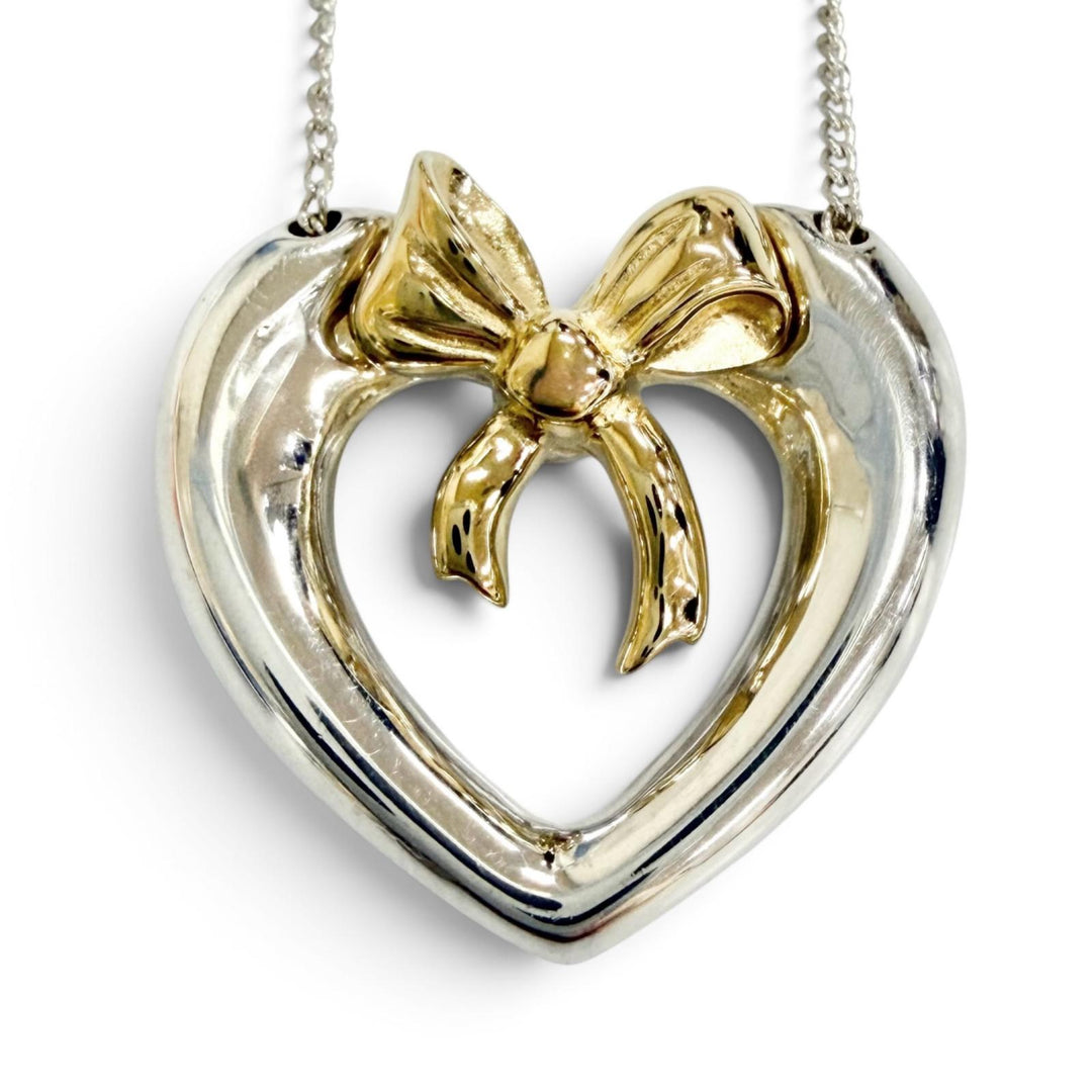 Excellent TIFFANY&Co. Necklace Heart ribbon combination Silver 925 Women