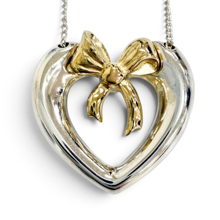 Excellent TIFFANY&Co. Necklace Heart ribbon combination Silver 925 Women
