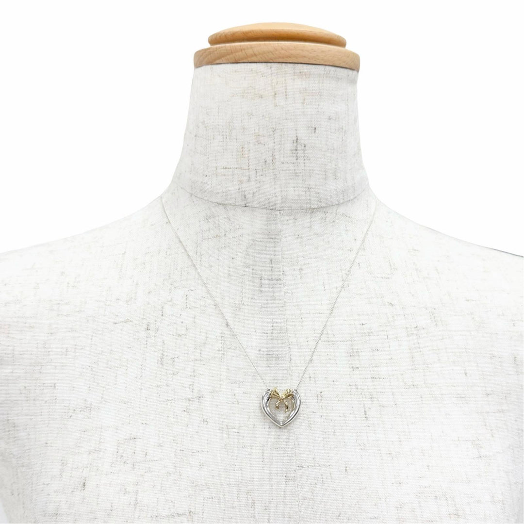 Excellent TIFFANY&Co. Necklace Heart ribbon combination Silver 925 Women