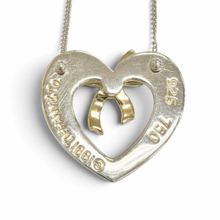 Excellent TIFFANY&Co. Necklace Heart ribbon combination Silver 925 Women