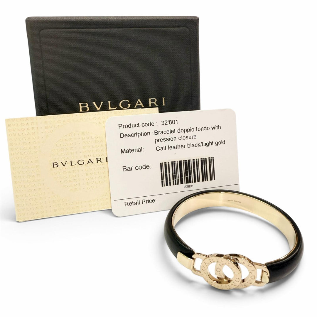 Pristine BVLGARI Bangle Circle logo bracelet black leather mens