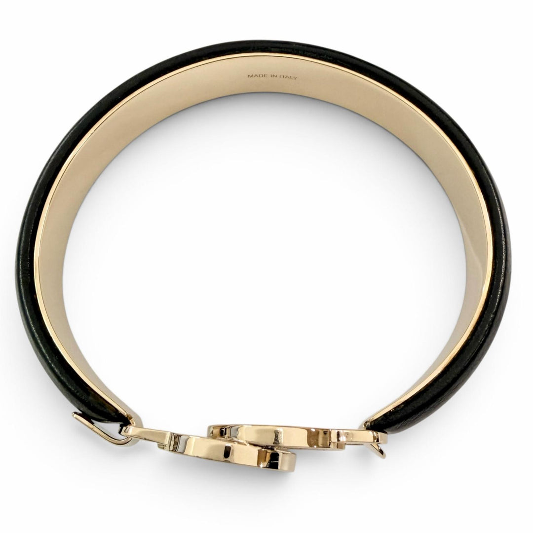 Pristine BVLGARI Bangle Circle logo bracelet black leather mens