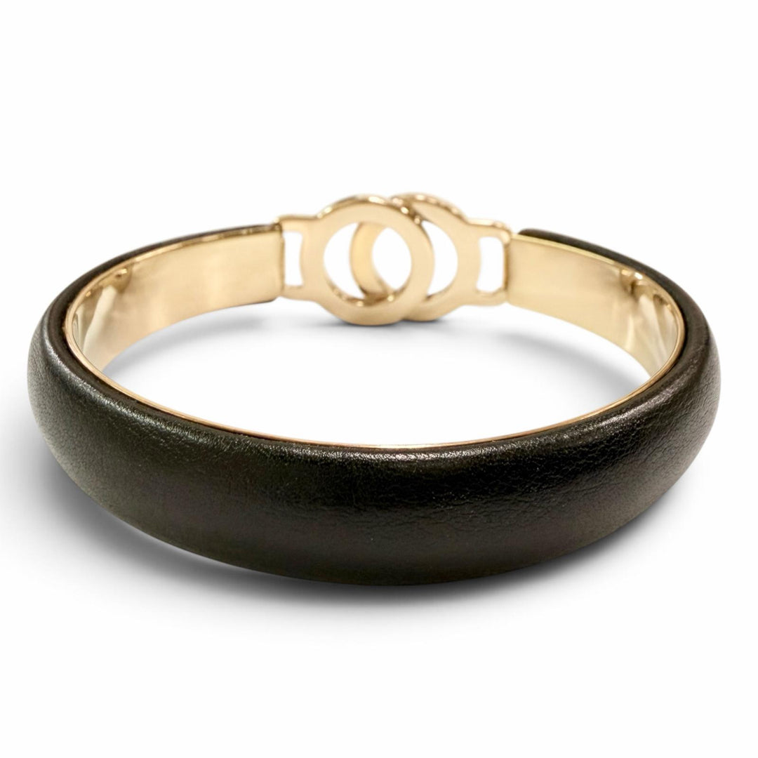 Pristine BVLGARI Bangle Circle logo bracelet black leather mens