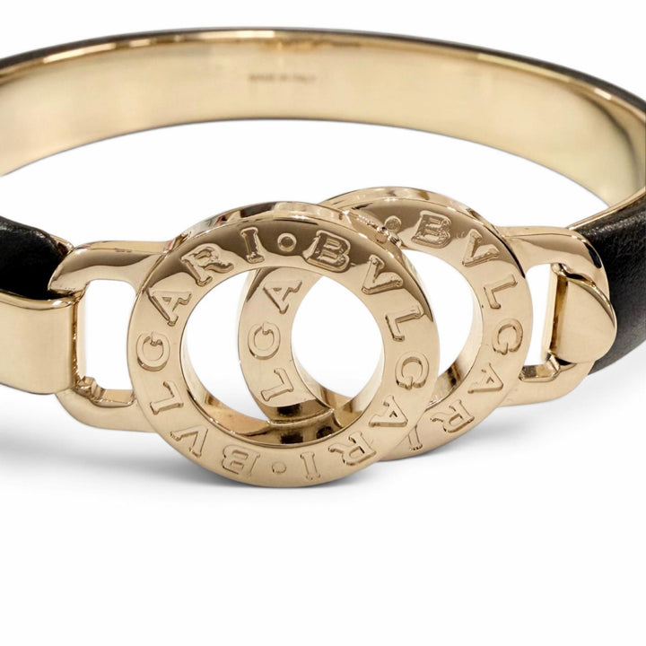 Pristine BVLGARI Bangle Circle logo bracelet black leather mens