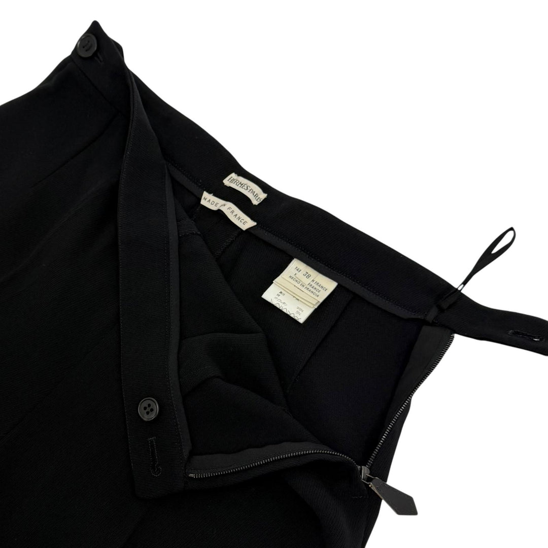 Great HERMES Pants Margiela era H logo buttons Center crease black wool Women 38