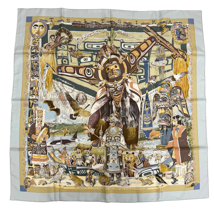 Very Good HERMES scarf TSITSIKA Kermit Oliver multicolor silk Women