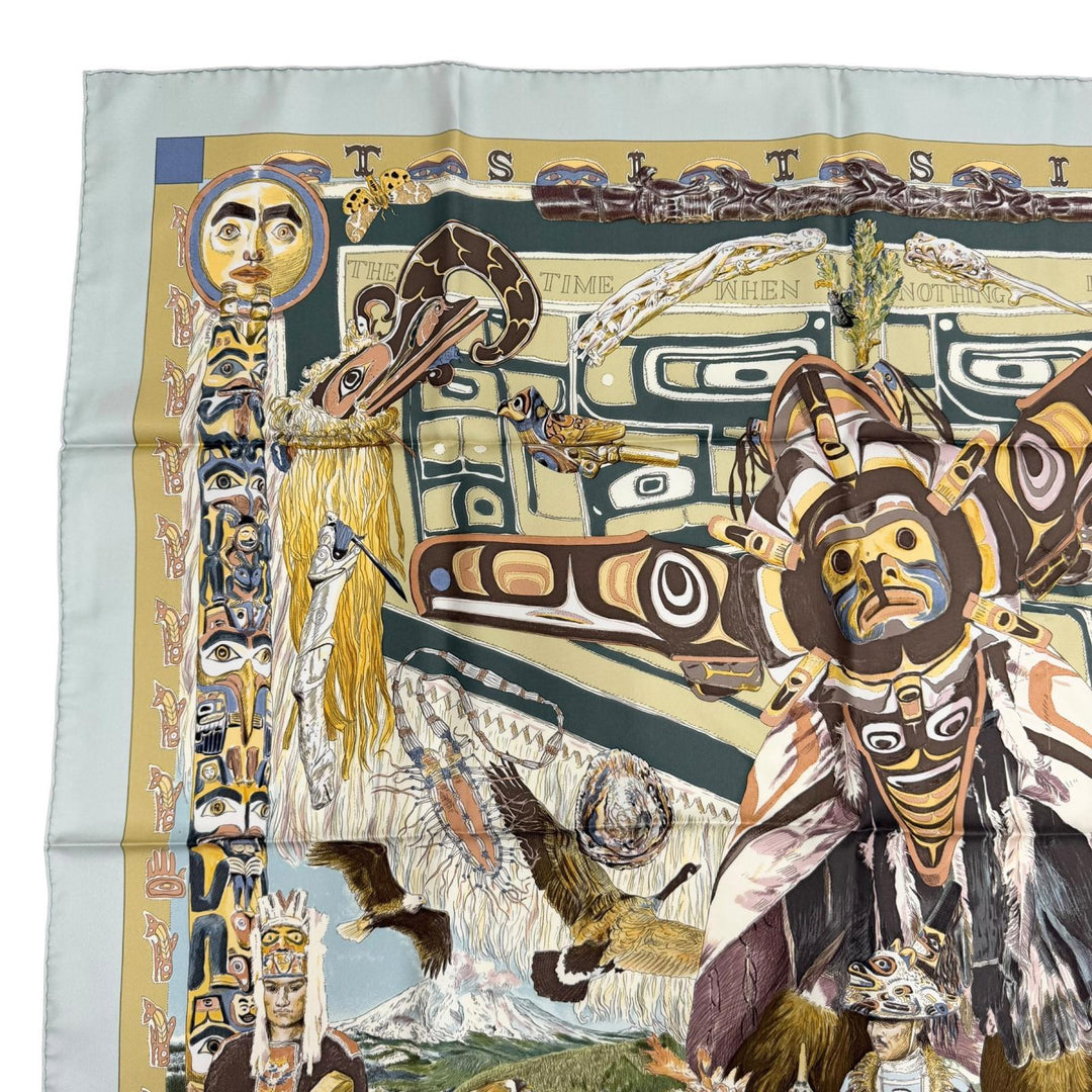 Very Good HERMES scarf TSITSIKA Kermit Oliver multicolor silk Women
