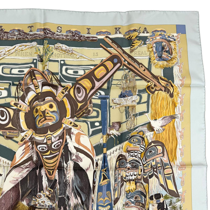 Very Good HERMES scarf TSITSIKA Kermit Oliver multicolor silk Women