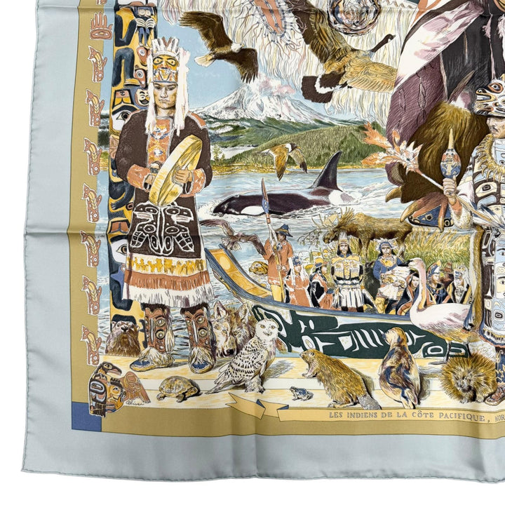 Very Good HERMES scarf TSITSIKA Kermit Oliver multicolor silk Women