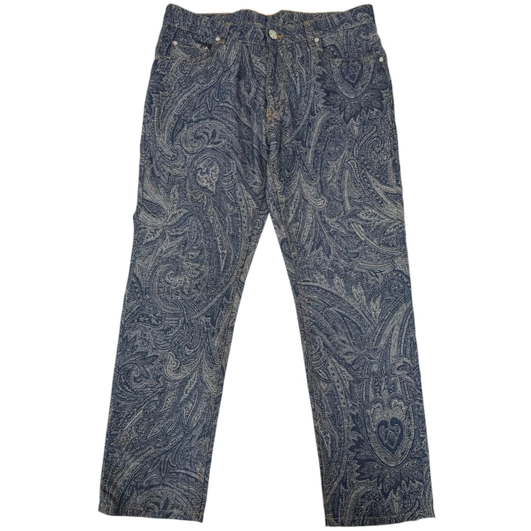 Excellent ETRO Denim pants Paisley Jacquard Indigo blue cotton mens 33
