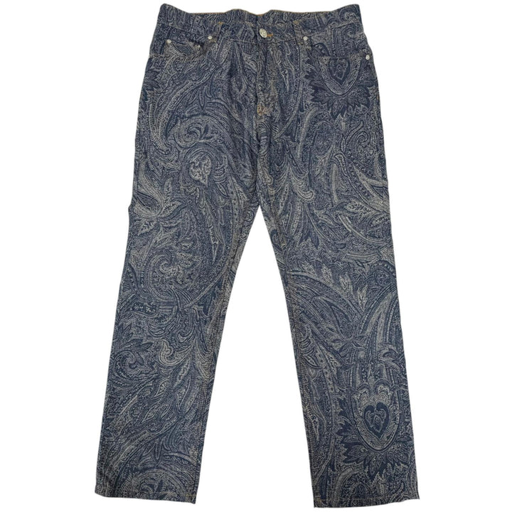 Excellent ETRO Denim pants Paisley Jacquard Indigo blue cotton mens 33
