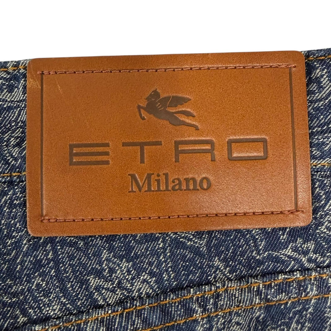 Excellent ETRO Denim pants Paisley Jacquard Indigo blue cotton mens 33