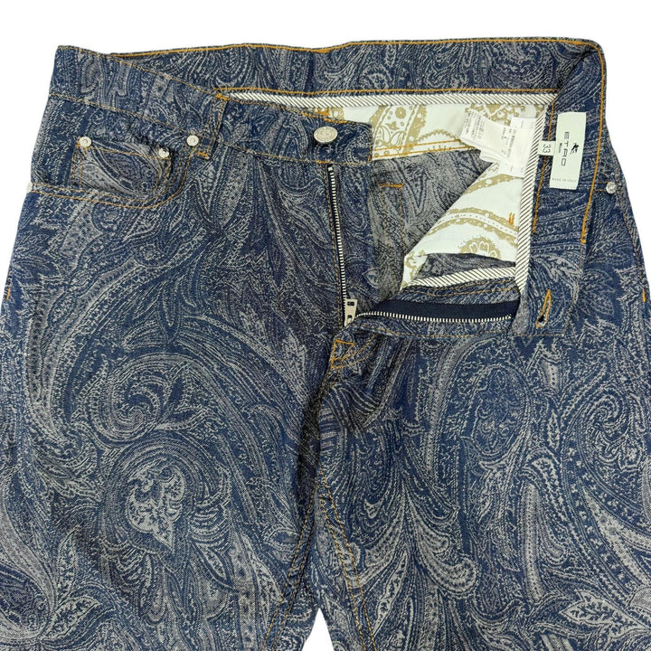 Excellent ETRO Denim pants Paisley Jacquard Indigo blue cotton mens 33