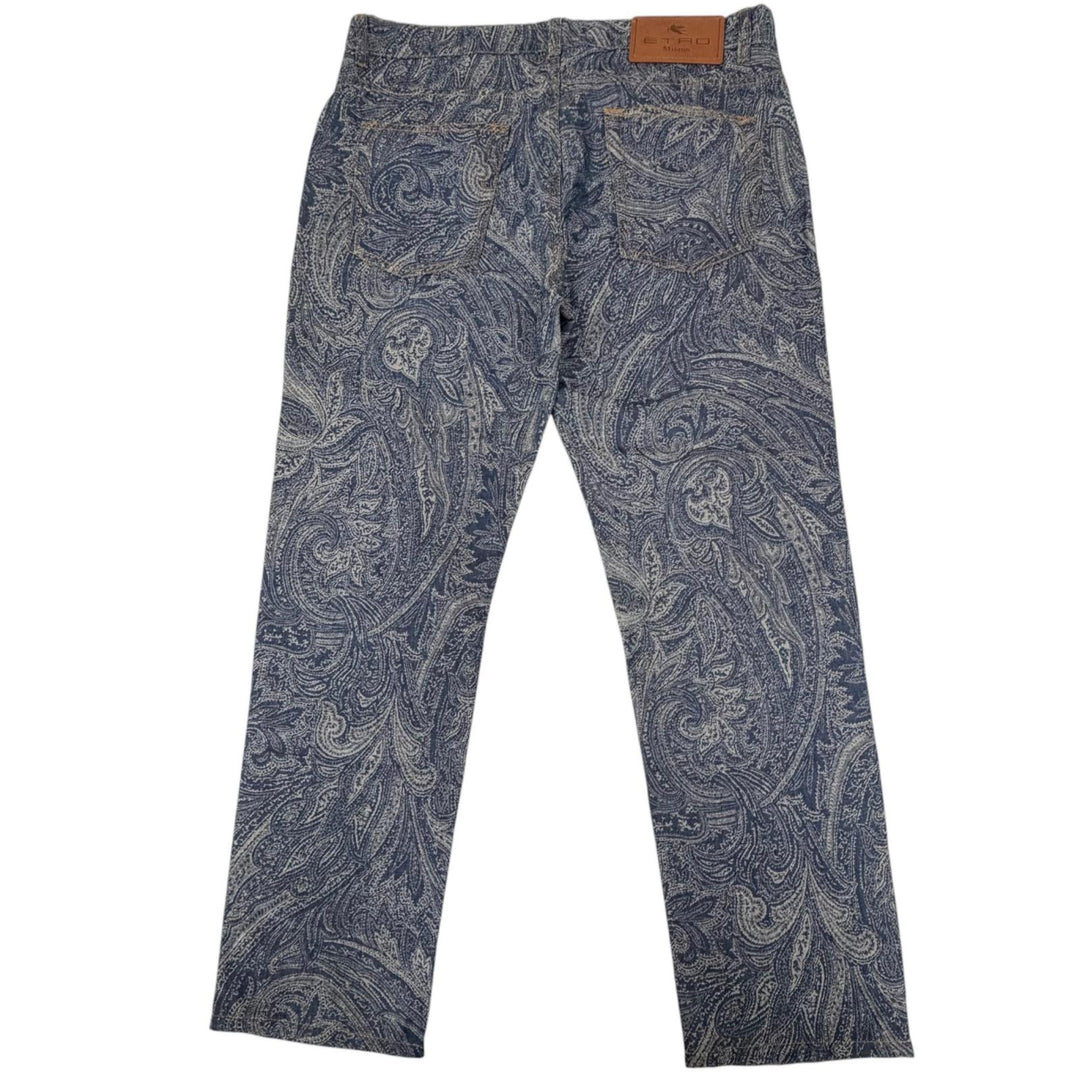 Excellent ETRO Denim pants Paisley Jacquard Indigo blue cotton mens 33