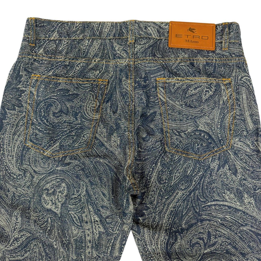 Excellent ETRO Denim pants Paisley Jacquard Indigo blue cotton mens 33