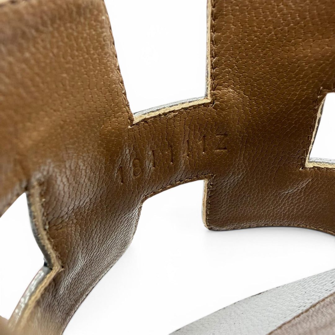 Great HERMES Sandals Oasis H logo leather mules Silver leather Women 36.5