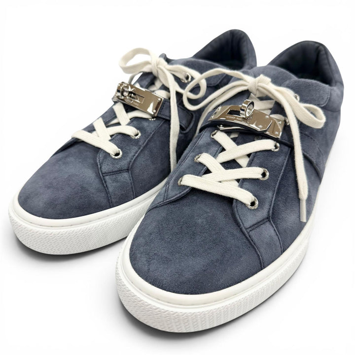Great HERMES Low cut sneakers day kelly buckle Navy Suede leather mens 42.5