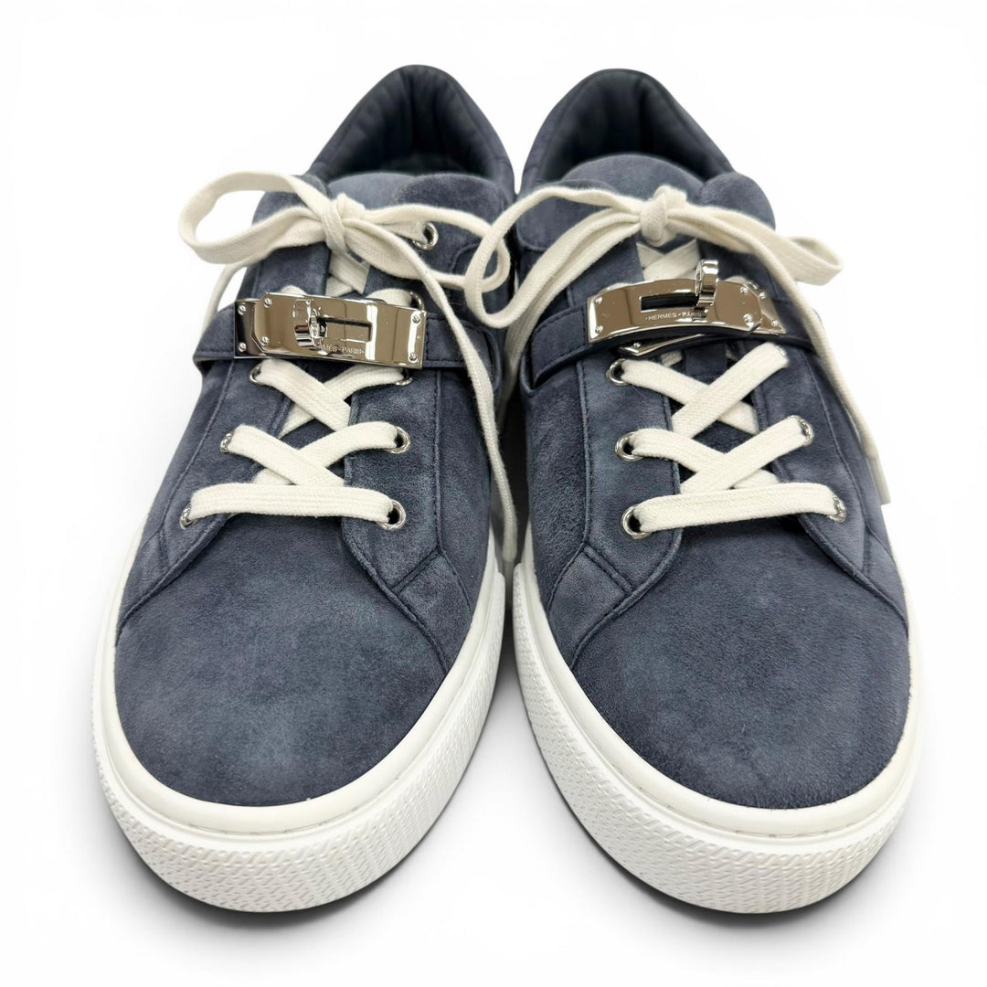 Great HERMES Low cut sneakers day kelly buckle Navy Suede leather mens 42.5