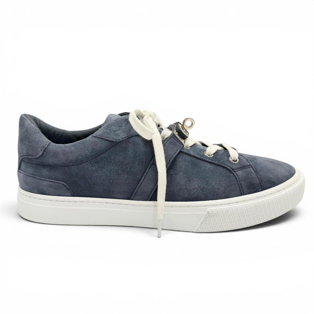 Great HERMES Low cut sneakers day kelly buckle Navy Suede leather mens 42.5