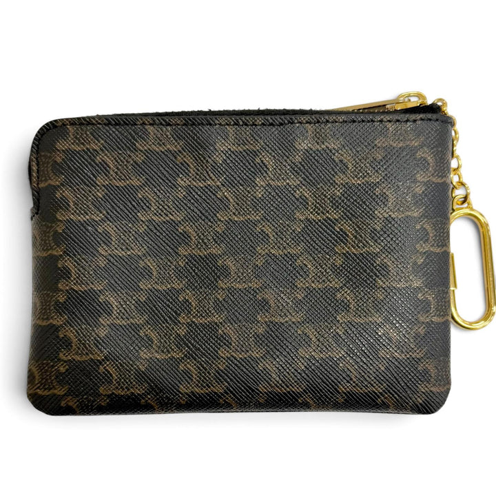 Great CELINE Coin case Macadam Pattern ZIP with Key Chain Brown Triomphe canvas