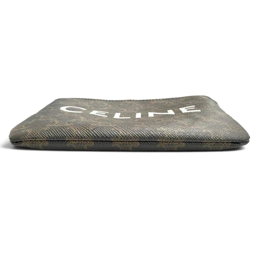 Great CELINE Coin case Macadam Pattern ZIP with Key Chain Brown Triomphe canvas