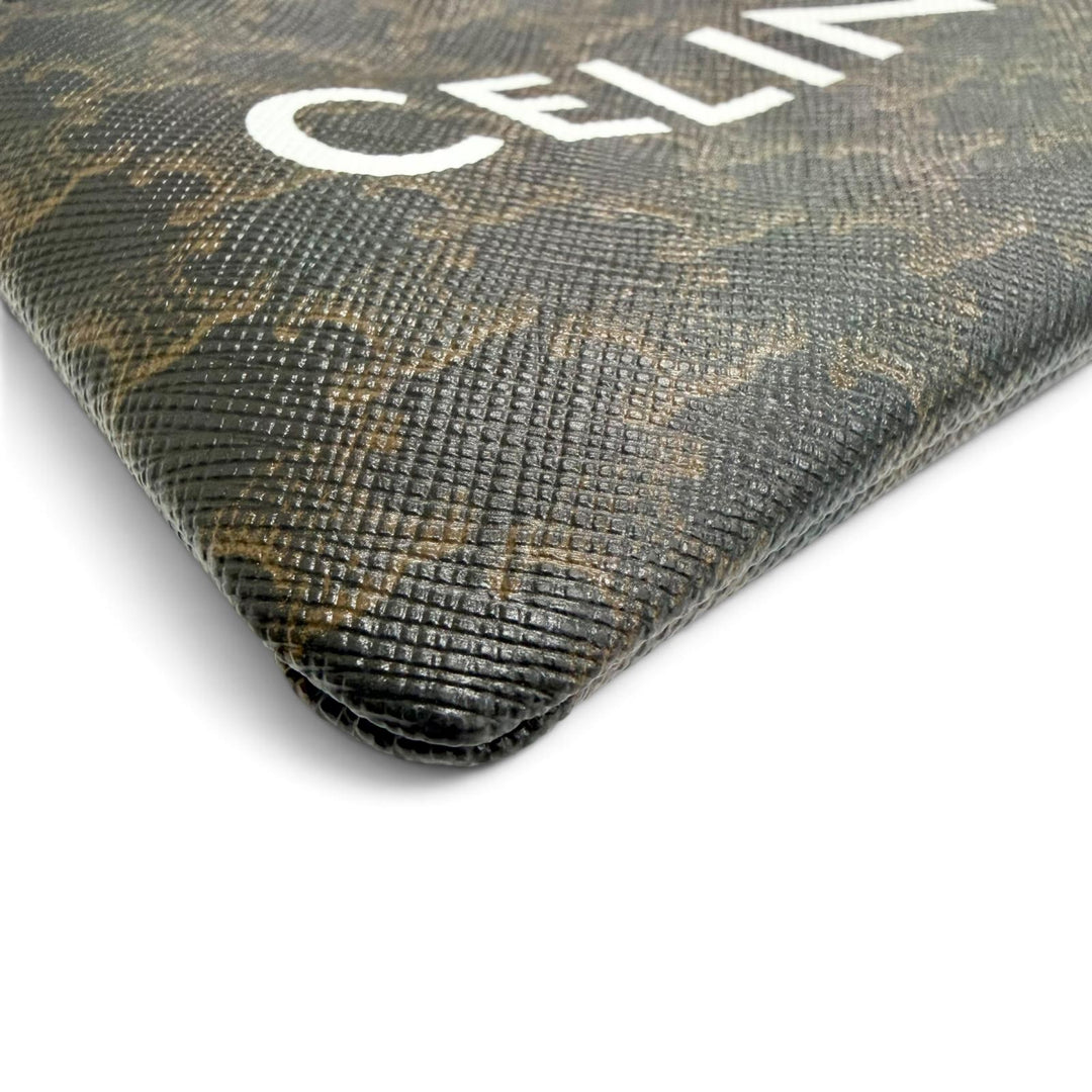 Great CELINE Coin case Macadam Pattern ZIP with Key Chain Brown Triomphe canvas