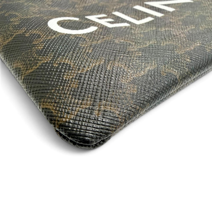 Great CELINE Coin case Macadam Pattern ZIP with Key Chain Brown Triomphe canvas
