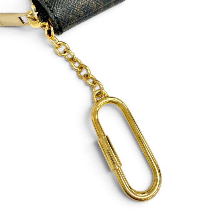 Great CELINE Coin case Macadam Pattern ZIP with Key Chain Brown Triomphe canvas