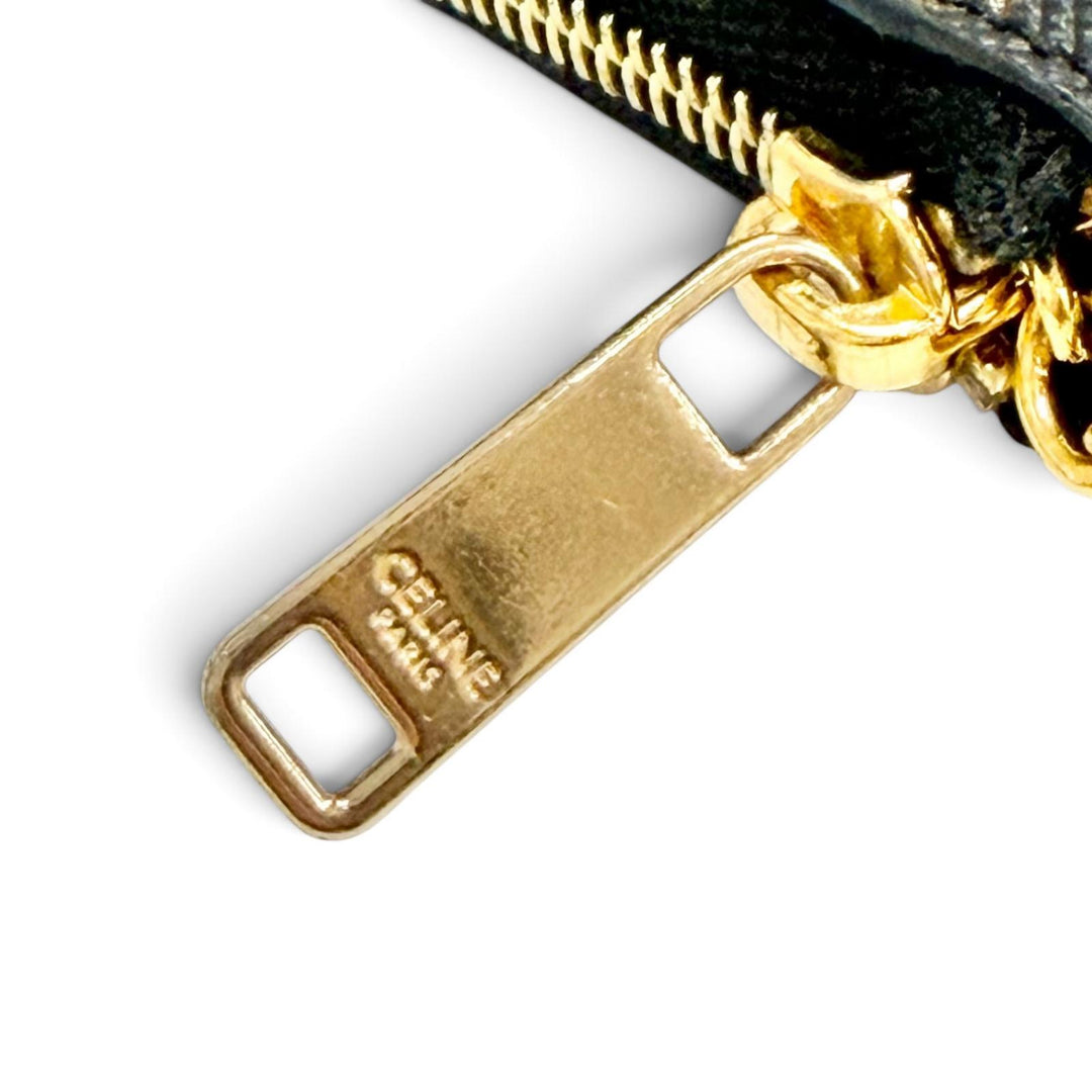 Great CELINE Coin case Macadam Pattern ZIP with Key Chain Brown Triomphe canvas