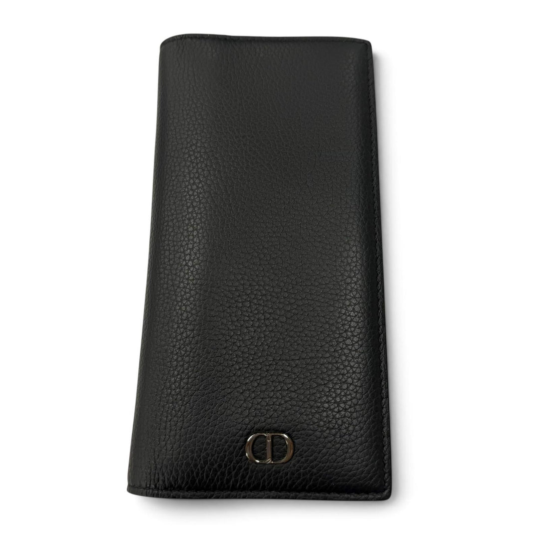 Great DIOR Purse CD Logo Long Wallet Bifold Wallet black leather mens 22-BO-1222