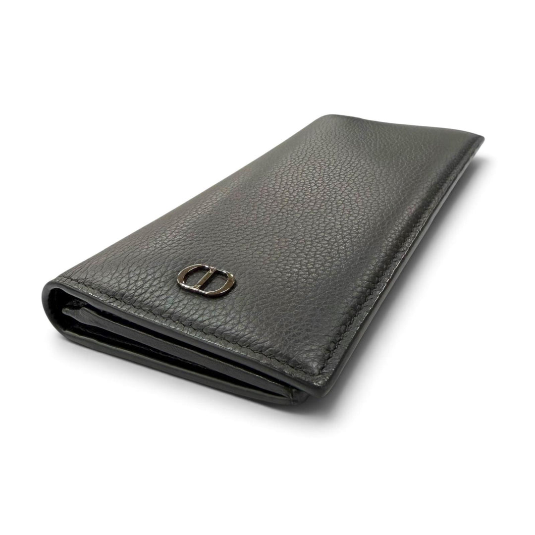 Great DIOR Purse CD Logo Long Wallet Bifold Wallet black leather mens 22-BO-1222