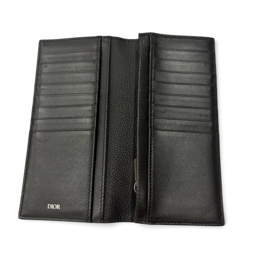 Great DIOR Purse CD Logo Long Wallet Bifold Wallet black leather mens 22-BO-1222