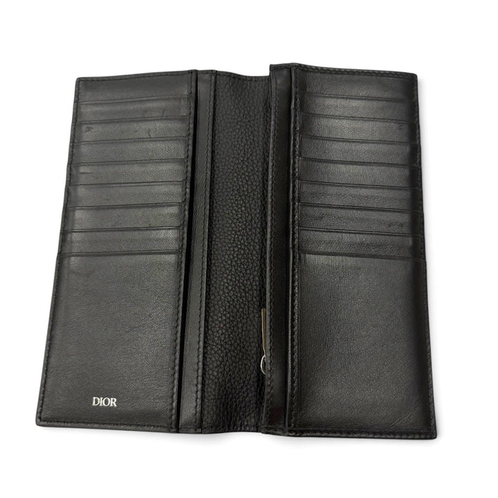 Great DIOR Purse CD Logo Long Wallet Bifold Wallet black leather mens 22-BO-1222