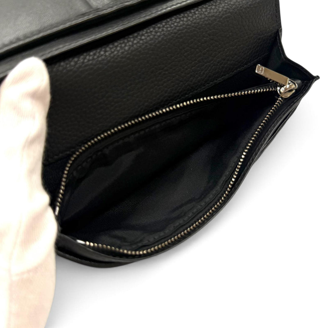 Great DIOR Purse CD Logo Long Wallet Bifold Wallet black leather mens 22-BO-1222
