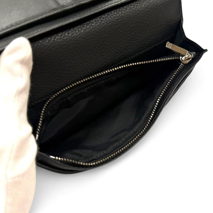 Great DIOR Purse CD Logo Long Wallet Bifold Wallet black leather mens 22-BO-1222