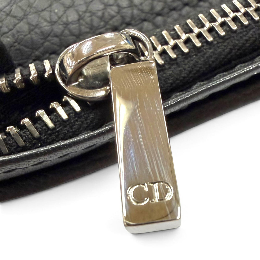 Great DIOR Purse CD Logo Long Wallet Bifold Wallet black leather mens 22-BO-1222