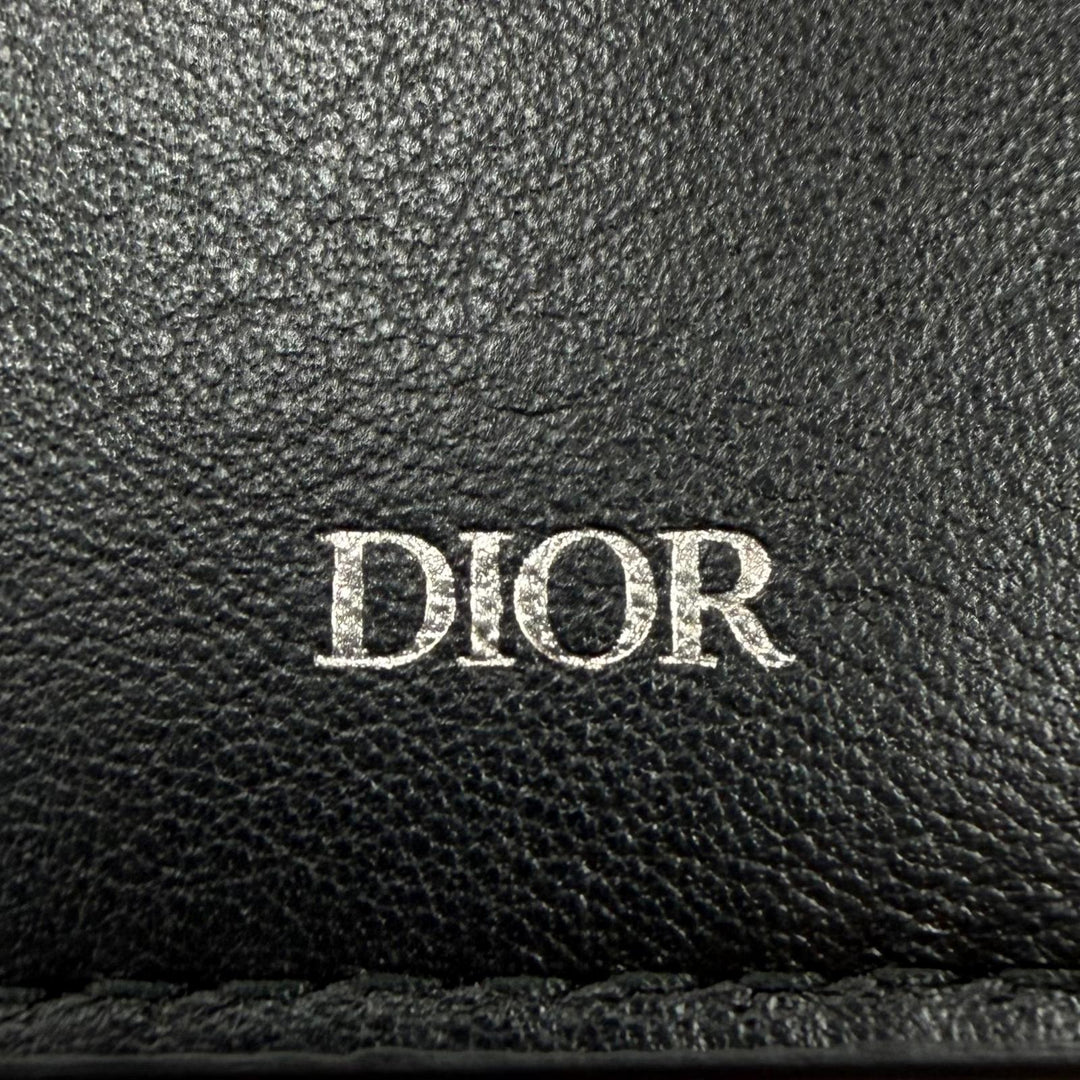 Great DIOR Purse CD Logo Long Wallet Bifold Wallet black leather mens 22-BO-1222