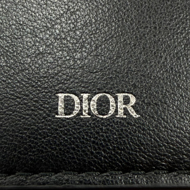 Great DIOR Purse CD Logo Long Wallet Bifold Wallet black leather mens 22-BO-1222