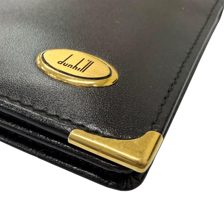 Pristine Dunhill Purse Logo Gold Plated Bifold Wallet black Calfskin