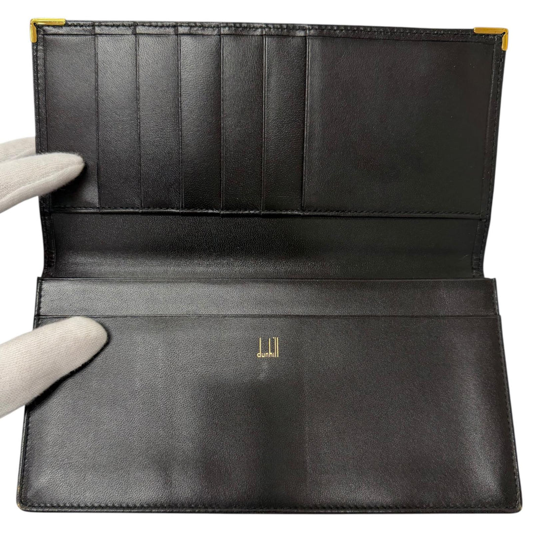 Pristine Dunhill Purse Logo Gold Plated Bifold Wallet black Calfskin